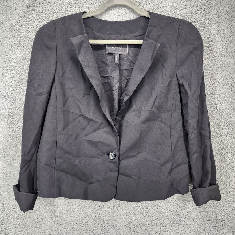 BCBGMAXAZRIA Women's Large Black 3/4 Sleeve Tuxedo Single Button Blazer Jacket
